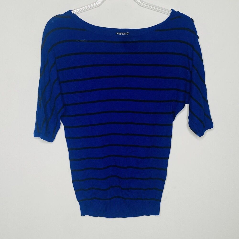 Express Striped Sweater XS Blue Blk Striped Dolman Sleeves Cashmere Blend Y2K